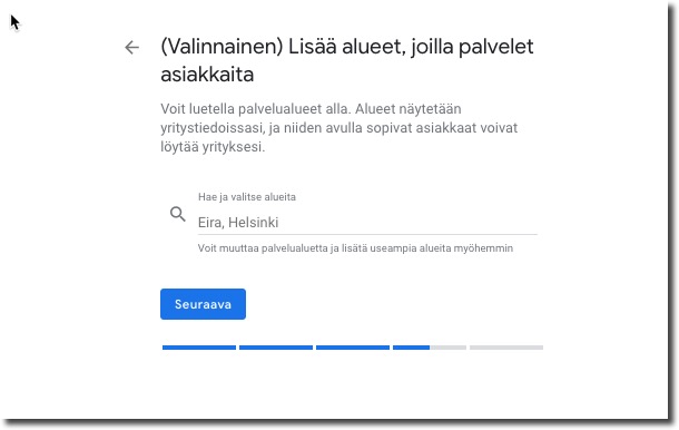 Lisää alueet joilla palvelet asiakkaita - Google My Business