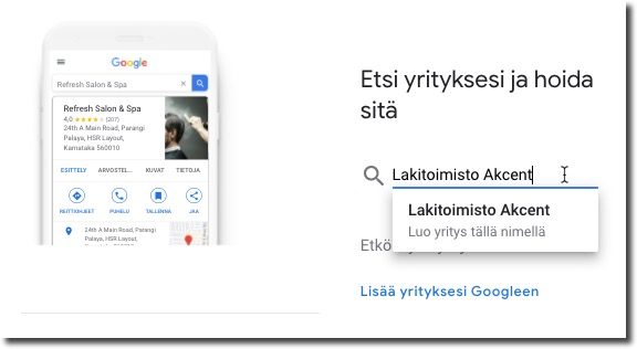 Lisää yrityksesi Google My Business -hakemistoon