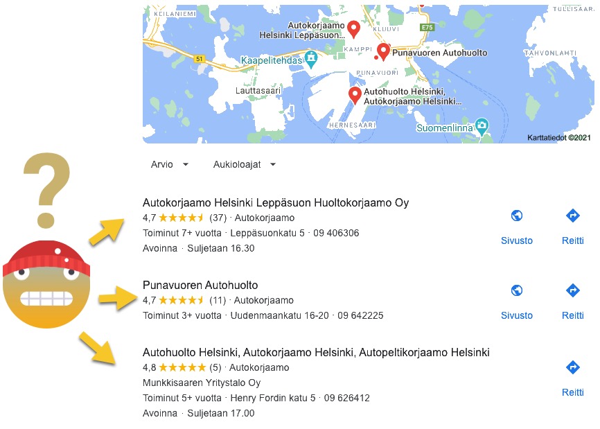 Mitkä asiat vaikuttavat sijoitukseeni Googlen karttahaussa