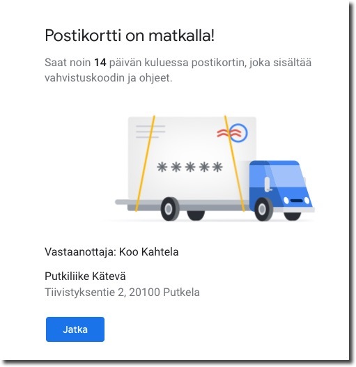 Postikortti on matkalla - Google My Business