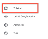 Askel 1 - Valitse vasemmasta alareunasta Yritykset-painike Google My Business Geepeli Blogi