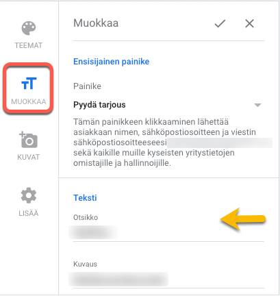 Säädä otsikko ja esittelyteksti Google My Business verkkosivu GEEPELi